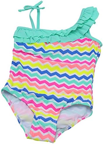 Hula Star Little Girls Multi Color Chevron Ruffle Shoulder 1 Pc Swimsuit 4