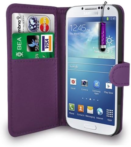 MobileConnect4U Purple PU Leather Wallet Case For Samsung Galaxy S4 Mini i9190 with Screen Protector and Stylus