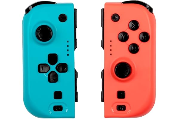Konix Par de mandos Joypads Nintendo Switch y Switch OLED - Compatible con Nintendo Switch 2 - Autonomía de 8 horas - Función de vibración - Azul y rojo