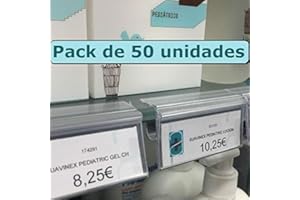 ABARNOM Kit 50 Portaprecios para balda de cristal. Etiquetas para precios de 30x65mm. Etiquetas Transparentes, Porta Precios Tienda, Carteles para Precios, Portaprecios estantería, Portaetiquetas