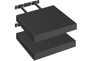 eSituro Lot de 2 Étagère Murale, Étagère Flottante, Étagère Rangement Murale, en MDF et Métal, avec Support Invisible, pour Chambre, Salon, Bureau, Cuisine, Noir, 25x22,9x3,8cm