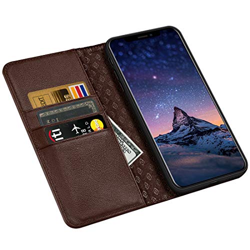 ZOVRE iPhone XS/X Hülle Echt Leder Geldbörse Flip Folio Book Hülle Magnet Kartenfächer Standfunktion Geschenkbox - Dunkelbraun ZOVRE iPhone XS/X Hülle Echt Leder Geldbörse Flip Folio Book Hülle Magnet Kartenfächer Standfunktion Geschenkbox - Dunkelbraun