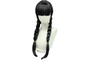 NICEBABY Addams Wig, Black Long Braided Hair for Girls Kids Addams Cosplay Hair Addams Family Costume Long Black Plaited Hair for Cosplay Party Daily Dress up