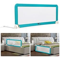 Amzdeal Barrière de Lit Portable pour bébé enfant, Barrière de sécurité Lavable en Nylon + Plastique 150 * 50 * 40cm (Bleu)