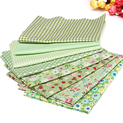 KING DO WAY 8 Stueck Stoffpaket Baumwollstoff Patchwork Stoffe Baumwolle Stoffreste Paket Baumwolle tuch Gruen 45cm x 45cm