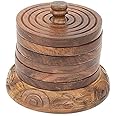 Think N Crafts India: Latest Wooden Round Stick Coaster Set of 6,Wood Coasters for Drinks - Drink Coaster Set - Coasters with Holder (12 cm)