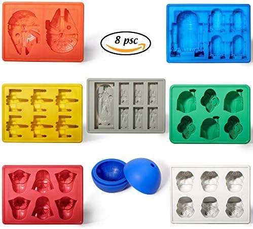 Kayaso Silicone Ice Tray Moulds in Star Wars Character Shapes, Making Chocolate, Ice Cubes, Jelly, Sweets, Desserts, Set of 8 pcs
