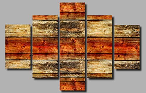 LARGE ABSTRACT BOARD WOOD BLACK GREY ORANGE CANVAS WALL PICTURE SPLIT MULTI 5 PANEL ART 40X28 0450