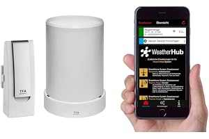 TFA Dostmann Weatherhub startset, med trådlös regnmätare, för SmartHome, gratis -app, enkel att installera, L 40 (44) x B 28 (32) x H 104 mm