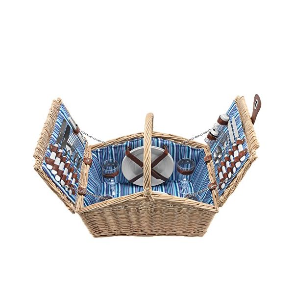 anndora Picknickkorb 4 Personen Weidenkorb Henkelkorb beige + Zubehör 23 TLG. – Bild 3
