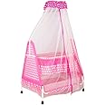 Kiddery Aurora | Baby Cradle | Mosquito Protection Net | Comfortable Jhula Bed for New Born Baby | All Wheel Lock | Palna | Uyyala | Girls | 0-8 Months | Pink