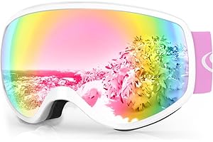Findway Masque de Ski Enfant 3 à 12 Ans - Lunettes de Ski Enfant Masuqe Ski pour Garçon et Fille Anti-UV Antibuée Compatible avec Casque pour Ski Autres Sports