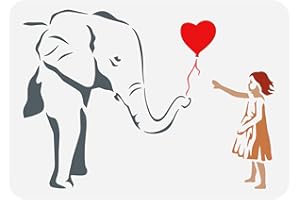 ‎FINGERINSPIRE FINGERINSPIRE Banksy Mädchen Und Elefant Schablone 21x29.7 cm Wiederverwendbare Zeichnungsschablone DIY Ballon Mädchen Malvorlage Banksy Thema Schablone Zum Malen Auf Holz Wand Möbel