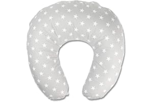 PAMBABY Cuscino Allattamento & Gravidanza Neonato Mamma in cotone sfoderabile con Zip | Stella GRIGIO | Made in Italy