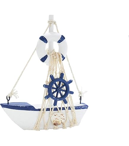 Bateau Décoratif En Bois Maritime - Chalutier Avec Filet Et Coquillages - Décoration Nautique 13cm - Lot De 2