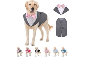 AOFITEE Dog Tuxedo Formal Suit and Bandana Set, Gentle Dog Wedding Party Suit Bow Tie Shirt Vest, Pet Tuxedo Costume Outfit with Detachable Bowtie Collar for Christmas Halloween Dress Up