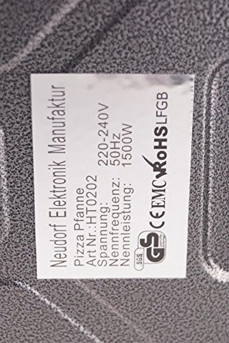 Neudorf Elektronik Manufaktur XXL Partypfanne Bratfläche Aluminium-Guss Pfanne (!!!Unibody!!! – kein aufgesetztes Blech – siehe Vergleichsbild) ca. 5mm stark/ Elektrische Pizzapfanne Elektropfanne Bratpfanne/ Antihaft-beschichtung/ 1500 Watt (100-240 °C)/ Maße: 40x30cm - 9