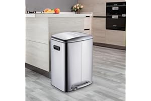 STARNINE 40L Dual Compartment Recycling Bin 2 Section Stainless Steel Kitchen Bin Waste Pedal Dust Bin Soft Closing Lid Finger Print Proof Removable Inner Compartments (Silver)
