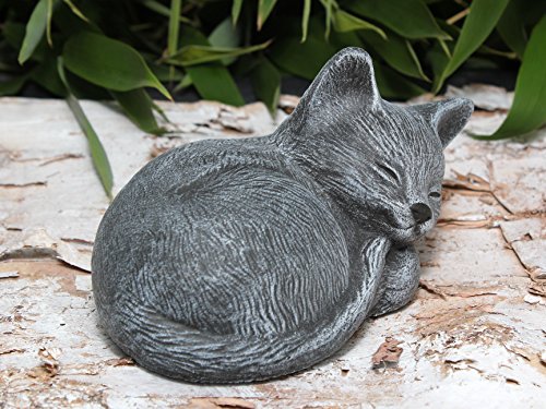 Steinfigur Katze schlafend klein Steinguss Schiefergrau - 4