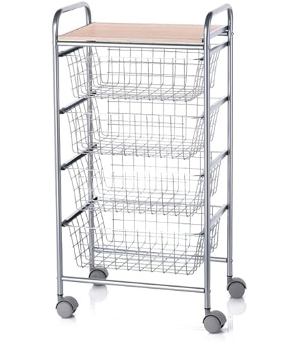 Carrello Cucina In Legno GINGERONE - 4 Cestelli, Finitura Ciliegio | Pronto All'uso - Foto 8