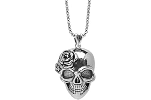 Viwind Herren Halskette Totenkopf Rosen Anhänger Halskette für Männer Damen Kupfer Material Hip Hop Gothic Stil Mit Geschenkbox