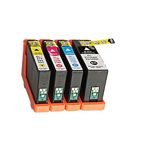 LCL(TM) 31 32 33 34 (4-Stück Schwarz Cyan Magenta Gelb)Tintenpatrone Kompatibel für Dell V525w Dell V725w
