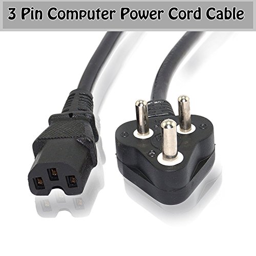 4.5 Feet IEC Mains Power Cable India Plug Kettle Lead Cord For Desktop PC, SMPS and Printer - Black