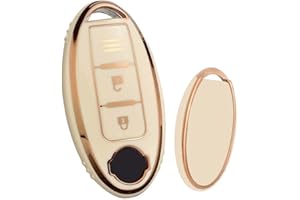 HIBEYO Keyless Go etui na kluczyki samochodowe pasuje do Nissana, etui na klucze, silikonowe, ochronne do Nissan 370Z, Leaf Qashqai, Juke, X-Trail, Micra, Murano, Infiniti, skrzynka na zdalne klucze, 370Z, złoty, biały