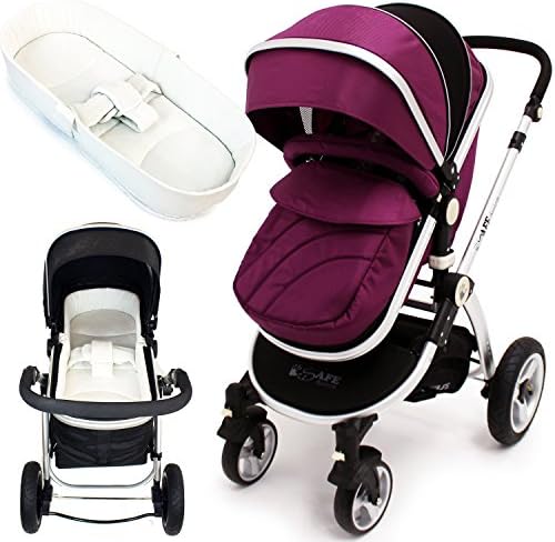 iSafe Baby Pram System 2in1 - Plum + iSafe Luxury Bedding (Cream)