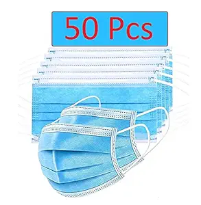 Shubh Non Woven Fabric Surgical 3 Ply Disposable Face Mask without Nose Clip || Surgical Disposable Mask - Blue Pack of 50 - Blue