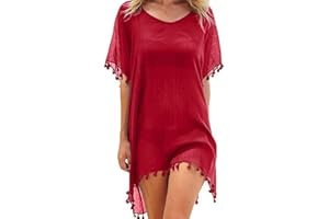 Hanaoops Copricostume da Bagno Donna Mare Scollo a V Abito da Spiaggia Chiffon Nappa Vestito Mare Copricostumi da Bagno Estivi Allentato Bikini Cover Up Costumi per Spiaggia Piscina