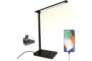 shuwosmart Lámpara LED Escritorio, Flexo Led Escritorio 5 Modos 10 Niveles de Brillo, Lampara Lectura de Protección Ocular con Temporizador/Modo de Lectura/Puerto USB/Control Táctil. Negro