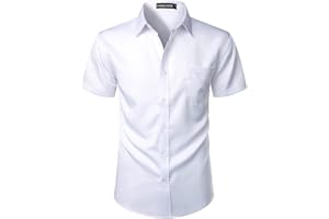 PARKLEES Chemise boutonnée à manches courtes et poche pour homme, coupe ajustée, style décontracté, urbain, élégant