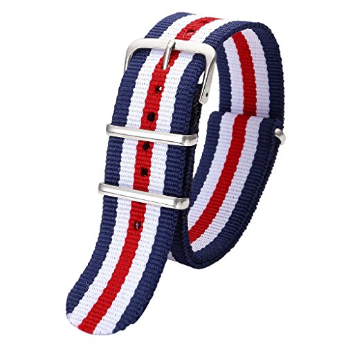 JSDDE Damen Uhren-Armband Klassisch Nylon Textil Uhrenarmband Nylon Uhrenarmband 22mm Uhrband Rot-Weiss-Blau WT001101 JSDDE Damen Uhren-Armband Klassisch Nylon Textil Uhrenarmband Nylon Uhrenarmband 22mm Uhrband Rot-Weiss-Blau WT001101