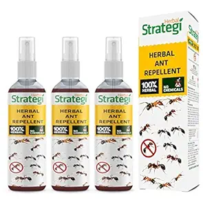 STRATEGI Completely Herbal JustOut Ant Repellent, Room Spray, Made with Lemongrass, Cedarwood & Neem, Eco-Friendly & Biodegradable, Baby & Skin & Plant Safe, 100 ml, Pack of 3, Yellow