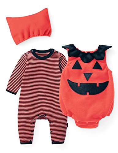 Little Hand® Baby Boy Girls Infant Halloween Pumpkin Printed Bodysuit Romper Jumpsuit Outfits Costume Set 3 PCS 0-18M