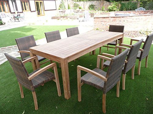 Humber Imports Oval or Rectangular Garden Furniture 8 Seat Sets (Teak & Rattan Rectangular Set 8 Stacking Chairs)