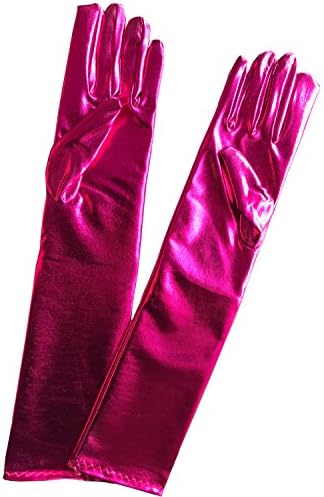 Sexy Shiny Wetlook Long Vinyl PVC Gloves for Parties Fancy Dress Prom Shoew Performance (44cm / 17 inches, hot pink)