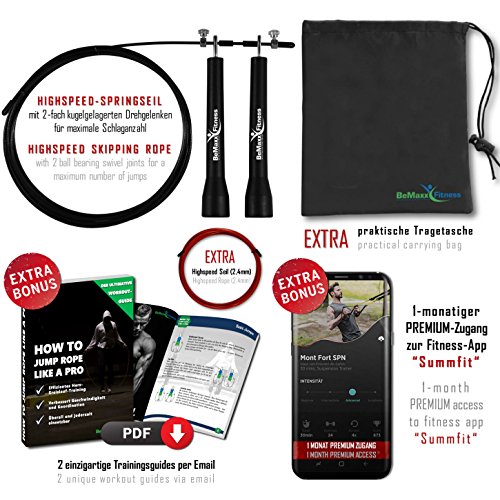 Springseil Speed Rope II von BeMaxx Fitness + Trainingsguide & Extra Seil – Super dünnes & leichtes verstellbares Stahlseil + Kugellager – Crossfit, Profi Sport, Boxen, Training, Erwachsene - 3
