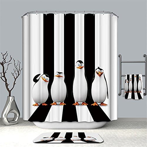 MIWANG Black-and-White, Penguin Shower Curtain, Bathroom Waterproof Anti-Mildew Curtains Curtains Blocking Curtains, With 12 Hooks,100% Polyester Production,W180*H200cm(71 X 79 Inch