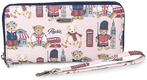 Fency Women's Bear Large Capacity PU Leather Zip Around Purse With Wrist Strap (Pale Dogwood)