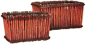 Fourwalls Rectangle Wooden Flower Vase Big and Small (Set of 2, Brown, 14 cm Tall)