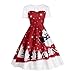 Produktbild Damen Weihnachtskleid Sonnena Vintage Christmas Dress Festlich Rockabilly Kleid Schneemann Rentier Druck A-Line Swing Kleid RundHals Cocktailkleid Knielang Sweatshirt Abendkleid Ballkleid (Wein, 5XL)