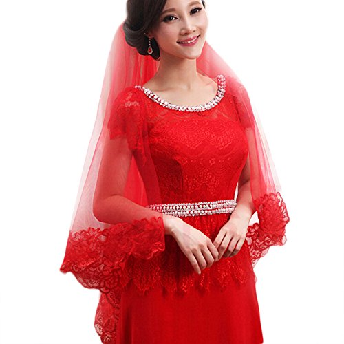 JUNGEN Brautschleier Hochzeit Kleid Zubehör 1,5 Meter (Rote)