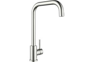 Ulytid Grifo Cocina Giratorio en 360 °, Grifos Cocina Fregadero Monomando Acero Inoxidable SUS304 con Aireador, L-Form Alta Presión Universal, Grifo Mezclador Agua Caliente y Fría - Níquel Cepillado