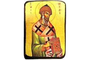 ICONSGR Handmade Wooden Greek Christian Orthodox Wood Icon of Saint Spyridon / A0