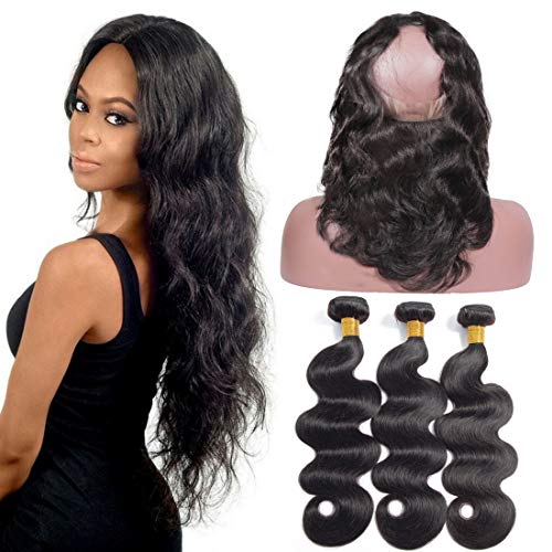 brésiliens Body Wave Cheveux Vierges trames avec 360 Lace frontal Cheveux humains naturels non traités avec 360 frontal (14 16 18+14)