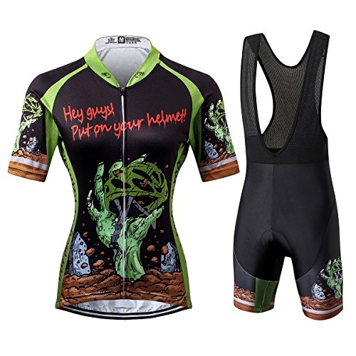 Thriller Rider Sports® Mujer Horror Halloween Deportes y Aire Libre Maillot Manga Corta de Ciclismo y Pantalones Cortos Babero Traje Medium