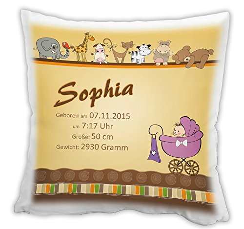 Personalisiertes weiches Kuschelkissen zur Geburt mit Namen und Daten für Mädchen, Kissen, Namenskissen, Geschenk Baby, Eltern