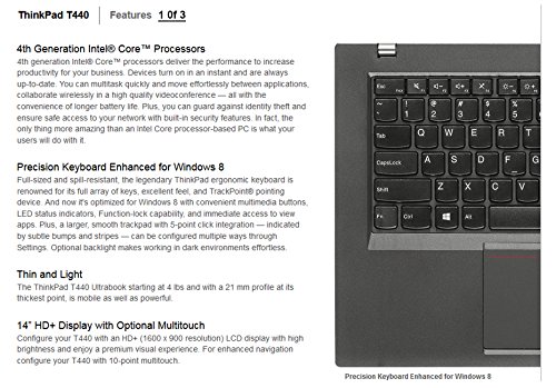 Lenovo NoteBook TP T440 Intel Core i5-4300U  1 9 GHz   4GB RAM  128GB SSD  35 56 cm  14 0    screen  HD   1600x900   Intel HD Graphics 4400  Bluetooth